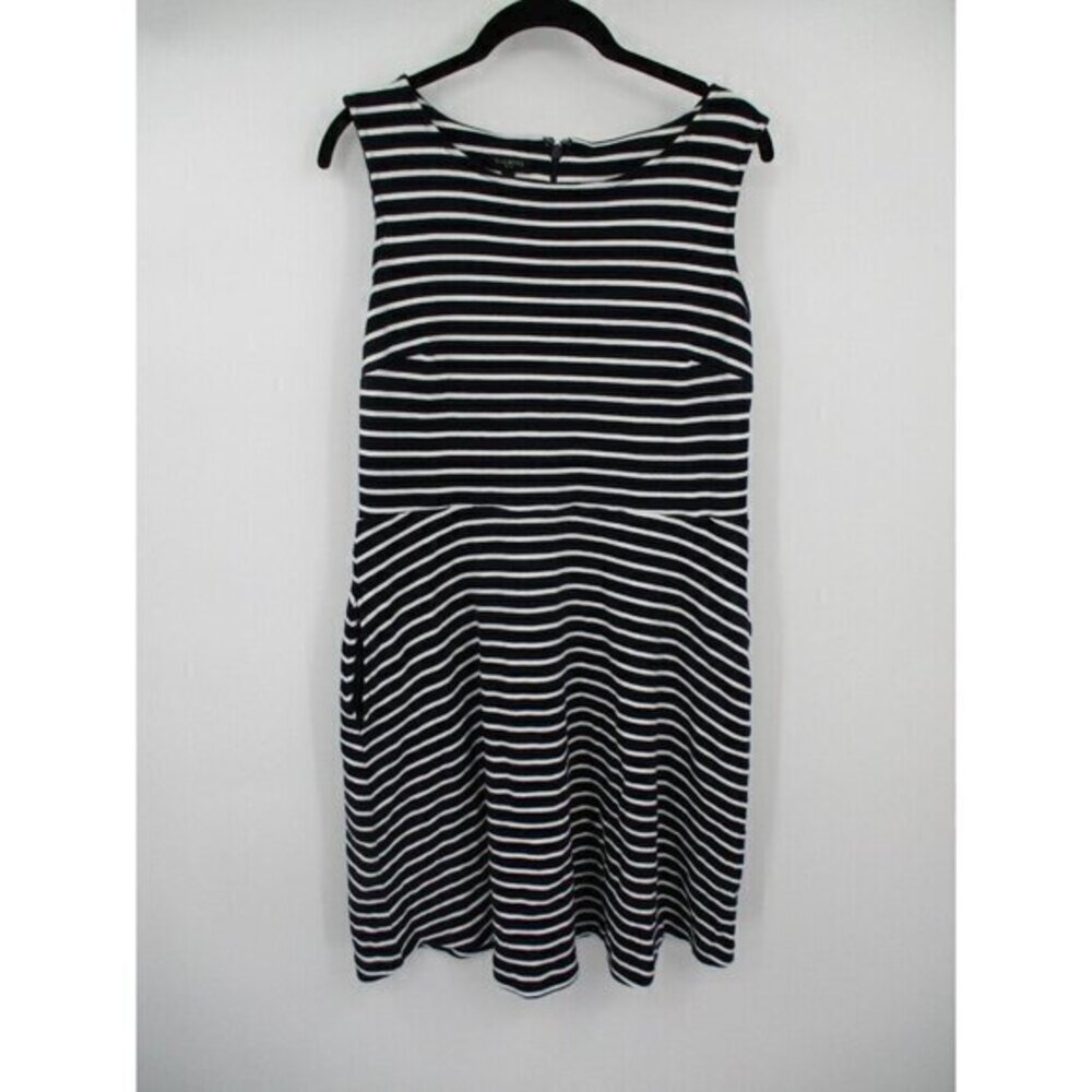 Talbots Womens Dress Large Petite LP Blue White Striped Zip Preppy Pockets